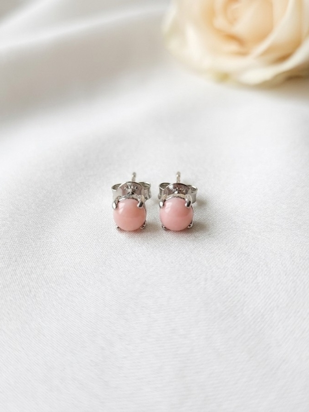 Pink Coral Stud Earrings in Silver Setting - Elegant Women’s Jewelry